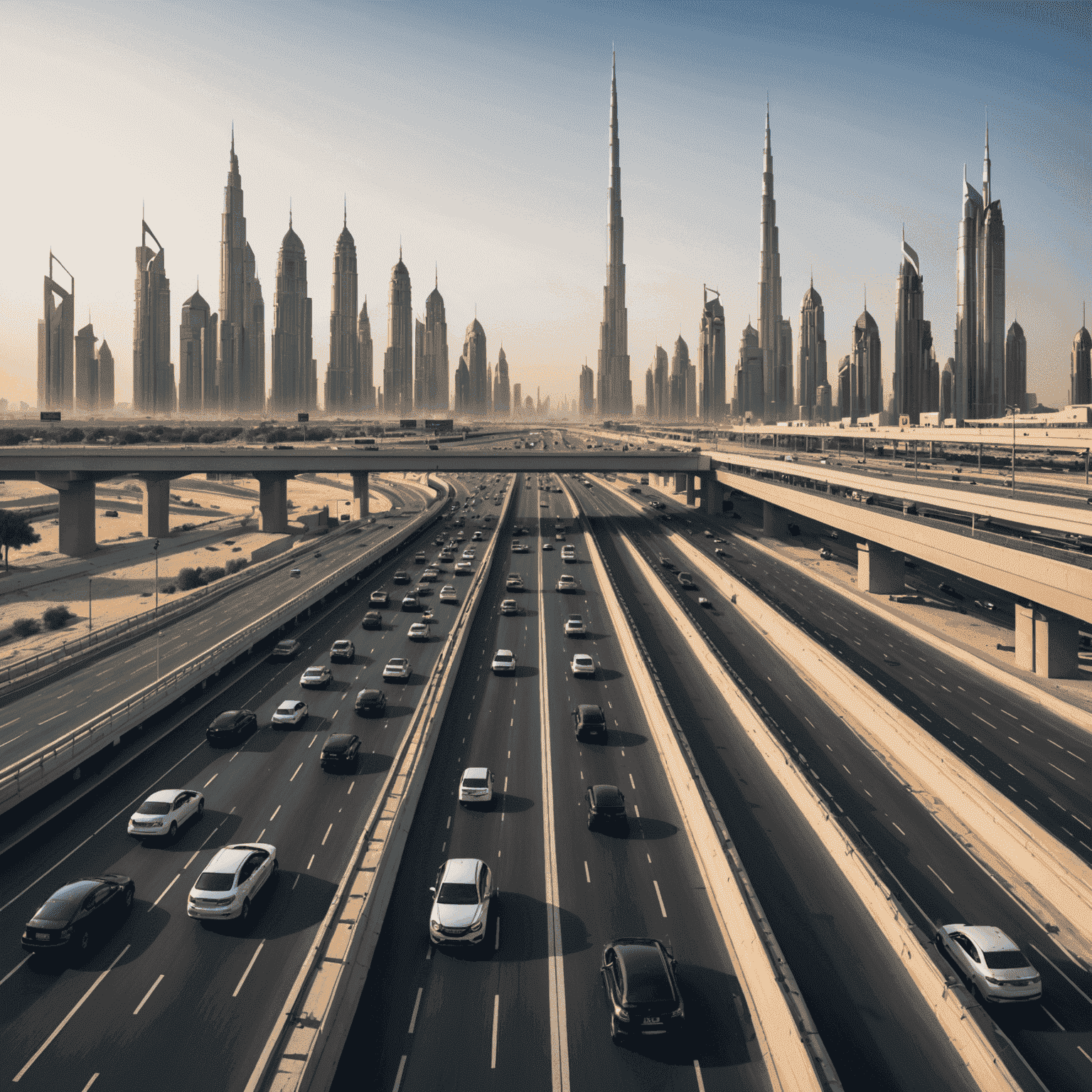 Dubai's modern highway with Salik toll gates visible, cars passing through smoothly